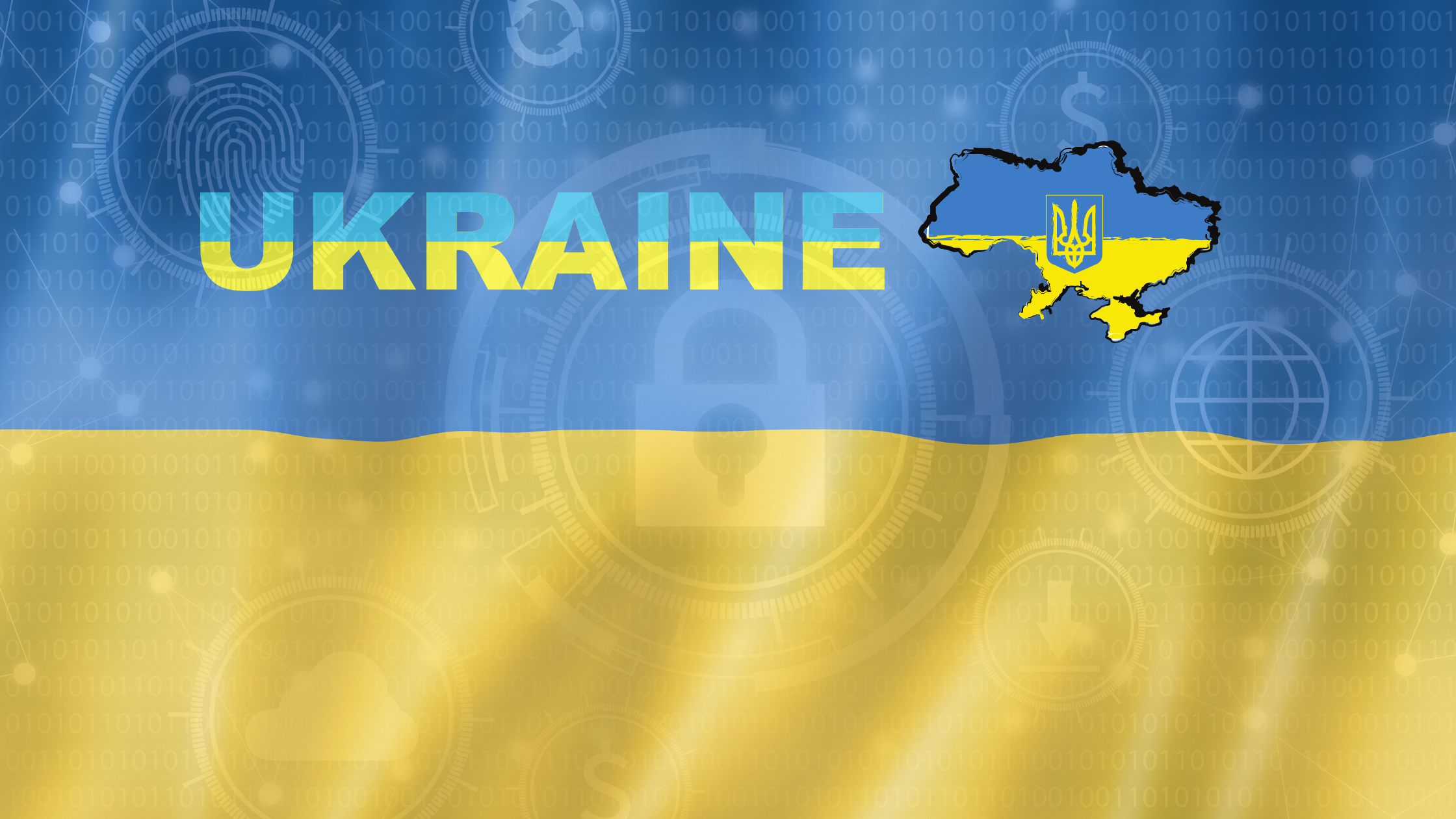 Ukraine flag with underlay of cybersecurity background