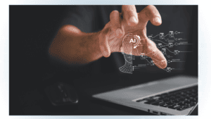in this image, a hand is reaching out to grab an AI image, implying how crucial human oversight is
